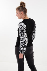 White & Black Abstract Long Sleeve Combo Top