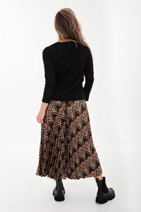 Browns & Beige Print Pleated Skirt