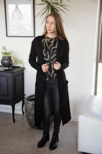 Black Rib Knit Longer Length Cardigan