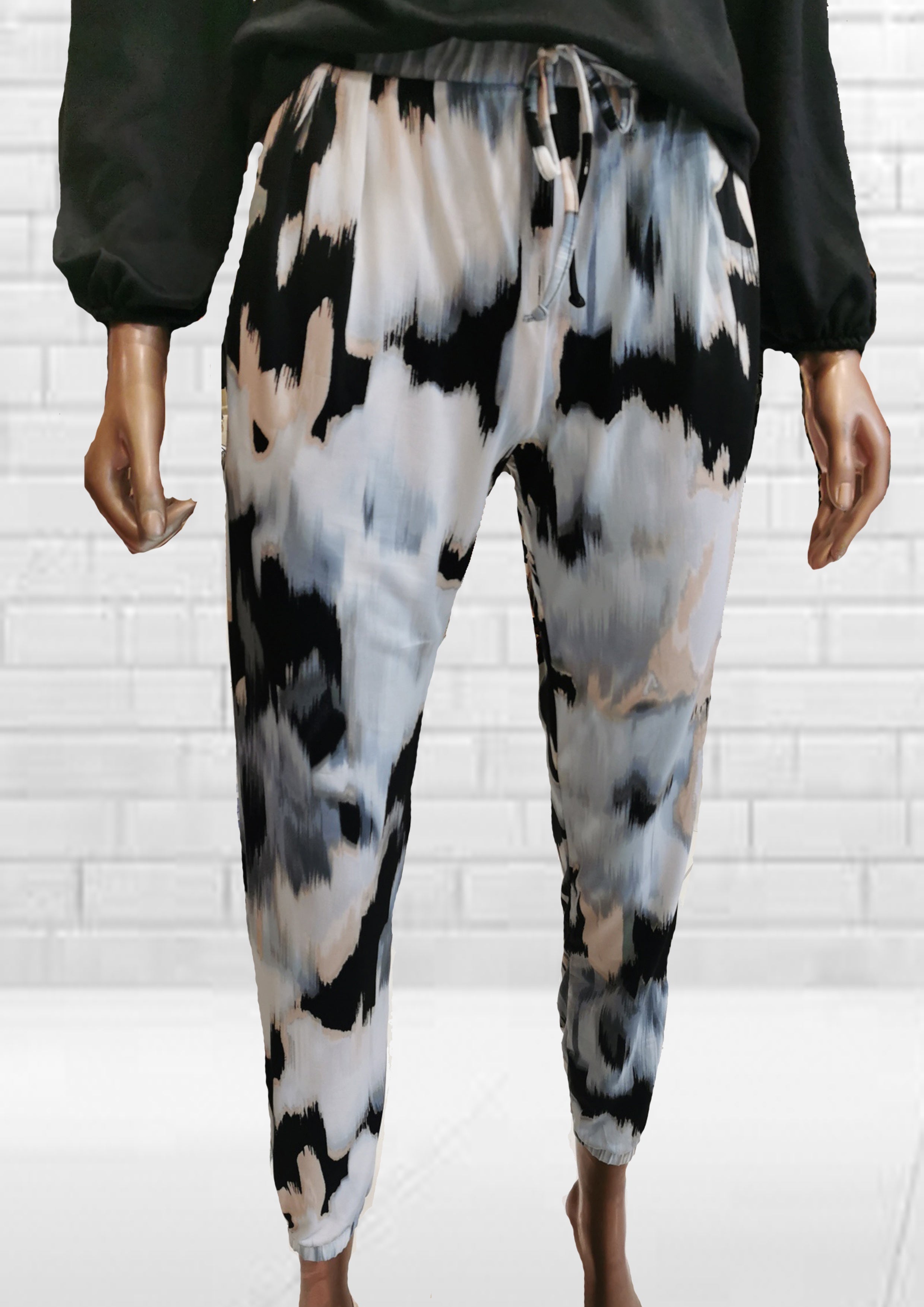 Black, Grey, Peach Abstract Knit Joggers