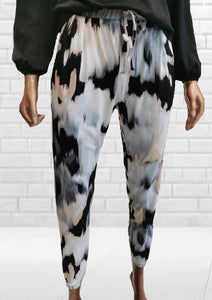 Black, Grey, Peach Abstract Knit Joggers