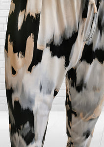 Black, Grey, Peach Abstract Knit Joggers
