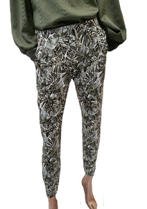Olive & White Leaf Brushed Knit Joggers