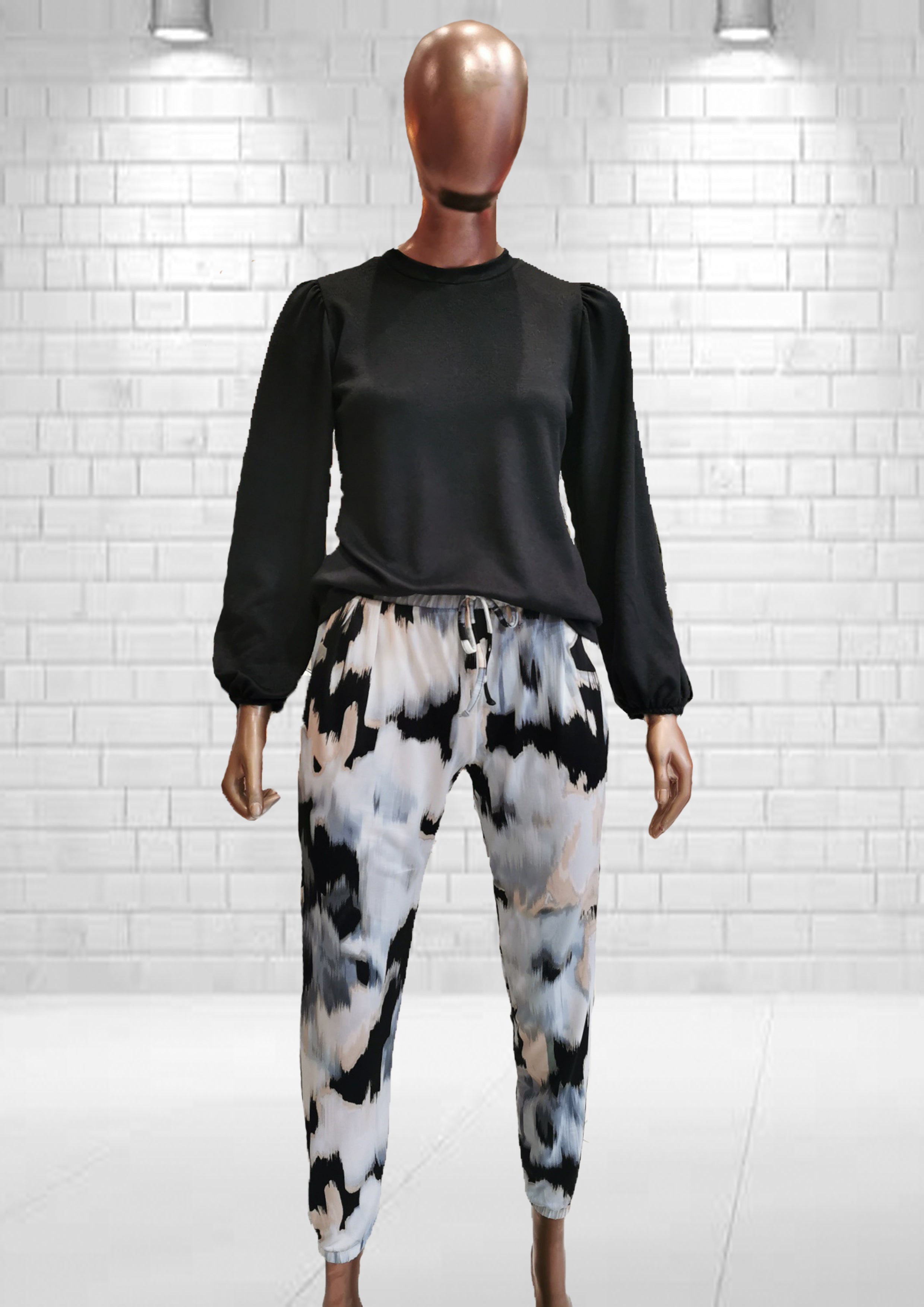 Black, Grey, Peach Abstract Knit Joggers