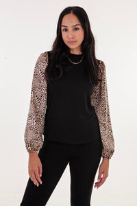Black and Animal Print Long Sleeve Combo top