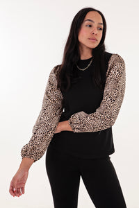 Black and Animal Print Long Sleeve Combo top