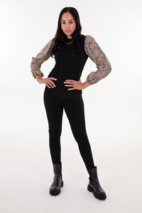 Black and Animal Print Long Sleeve Combo top