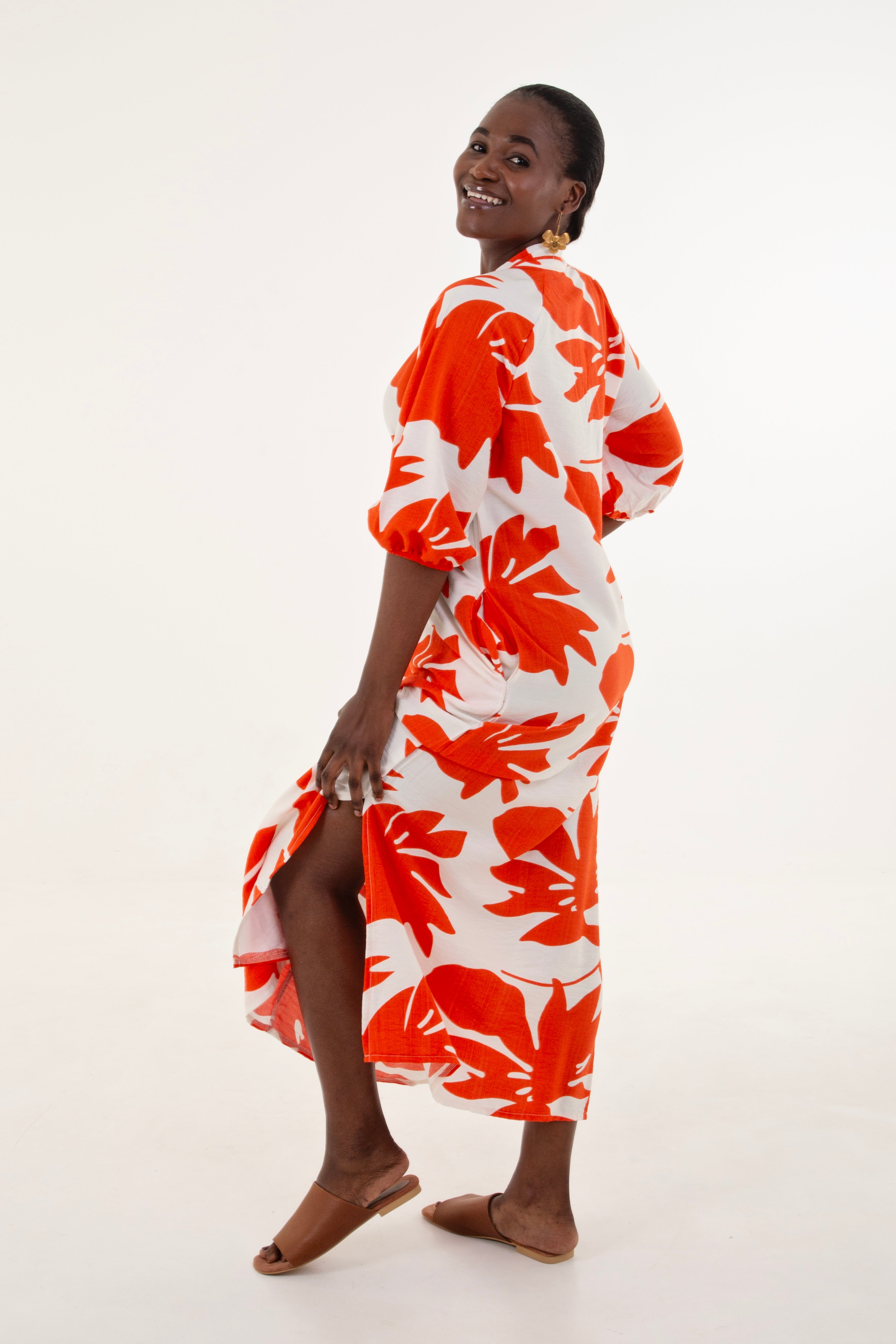 Tangerine & White Floral Tunic Maxi Dress