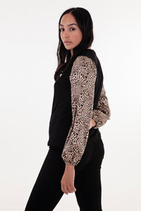 Black and Animal Print Long Sleeve Combo top