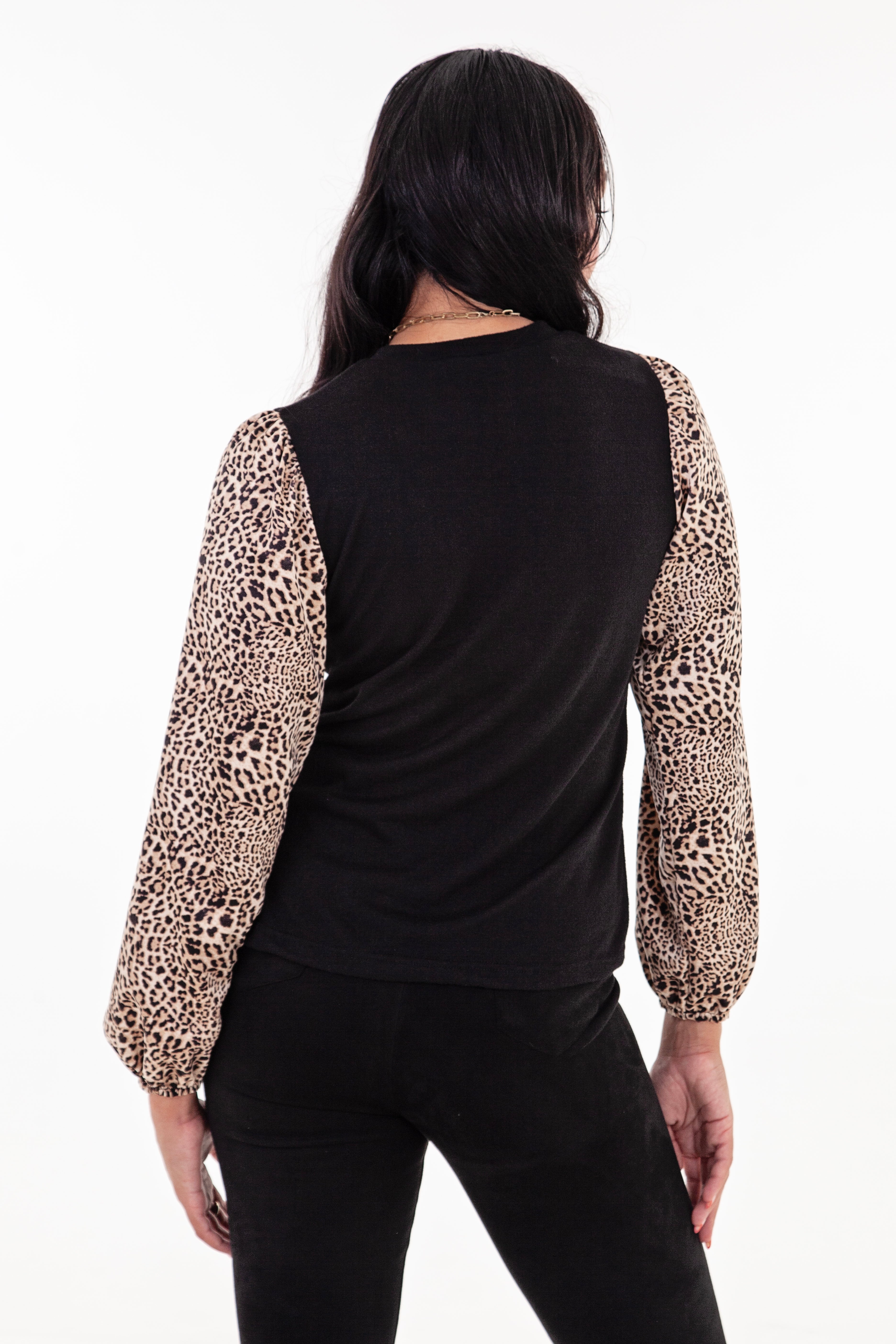 Black and Animal Print Long Sleeve Combo top