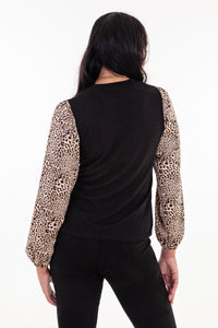 Black and Animal Print Long Sleeve Combo top