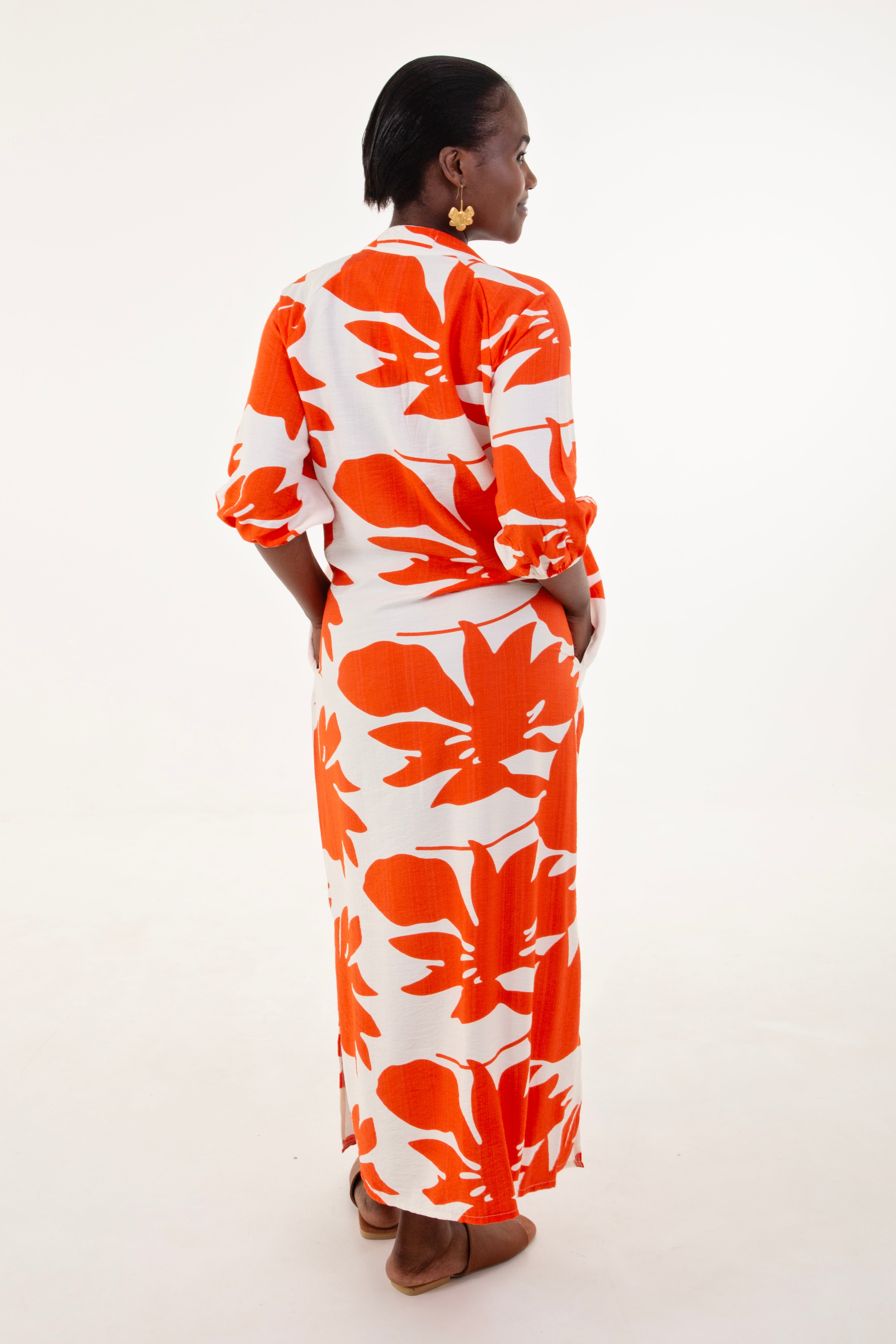 Tangerine & White Floral Tunic Maxi Dress