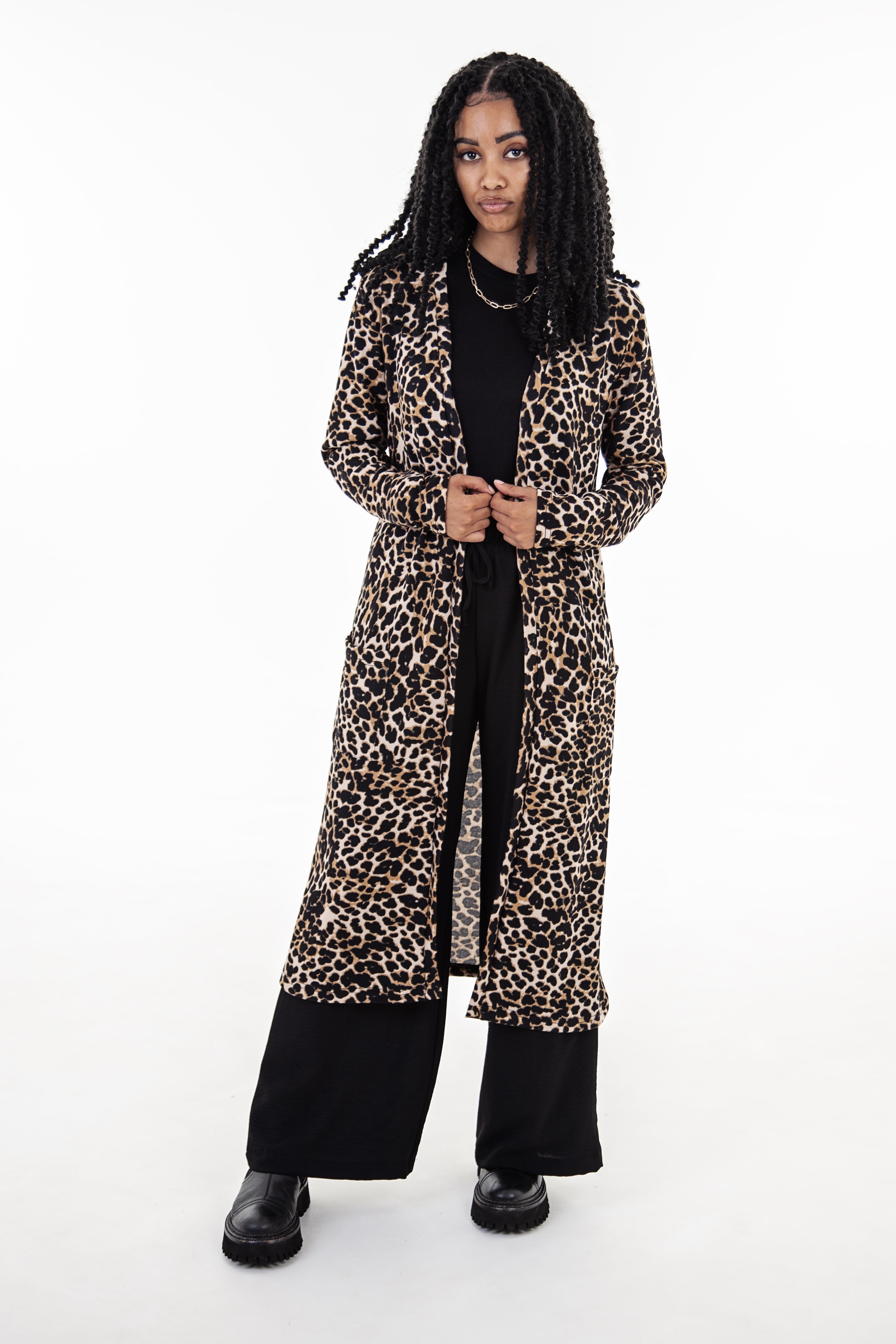 Rust Animal Print Longer Length Cardigan