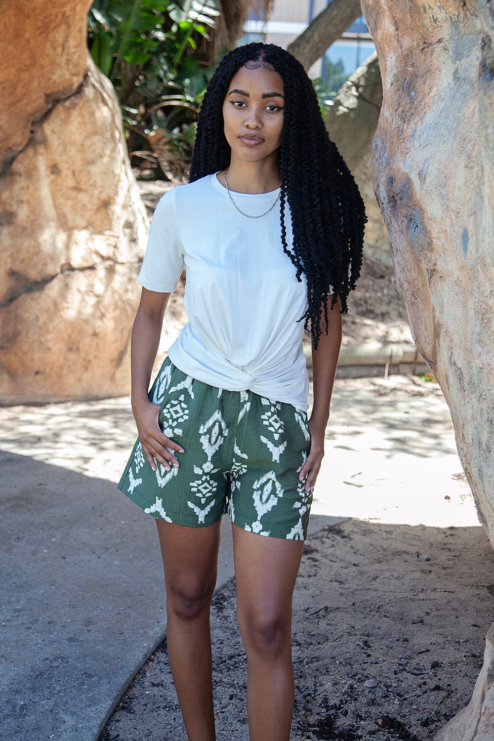 Khaki & Cream Aztec Print Shorts