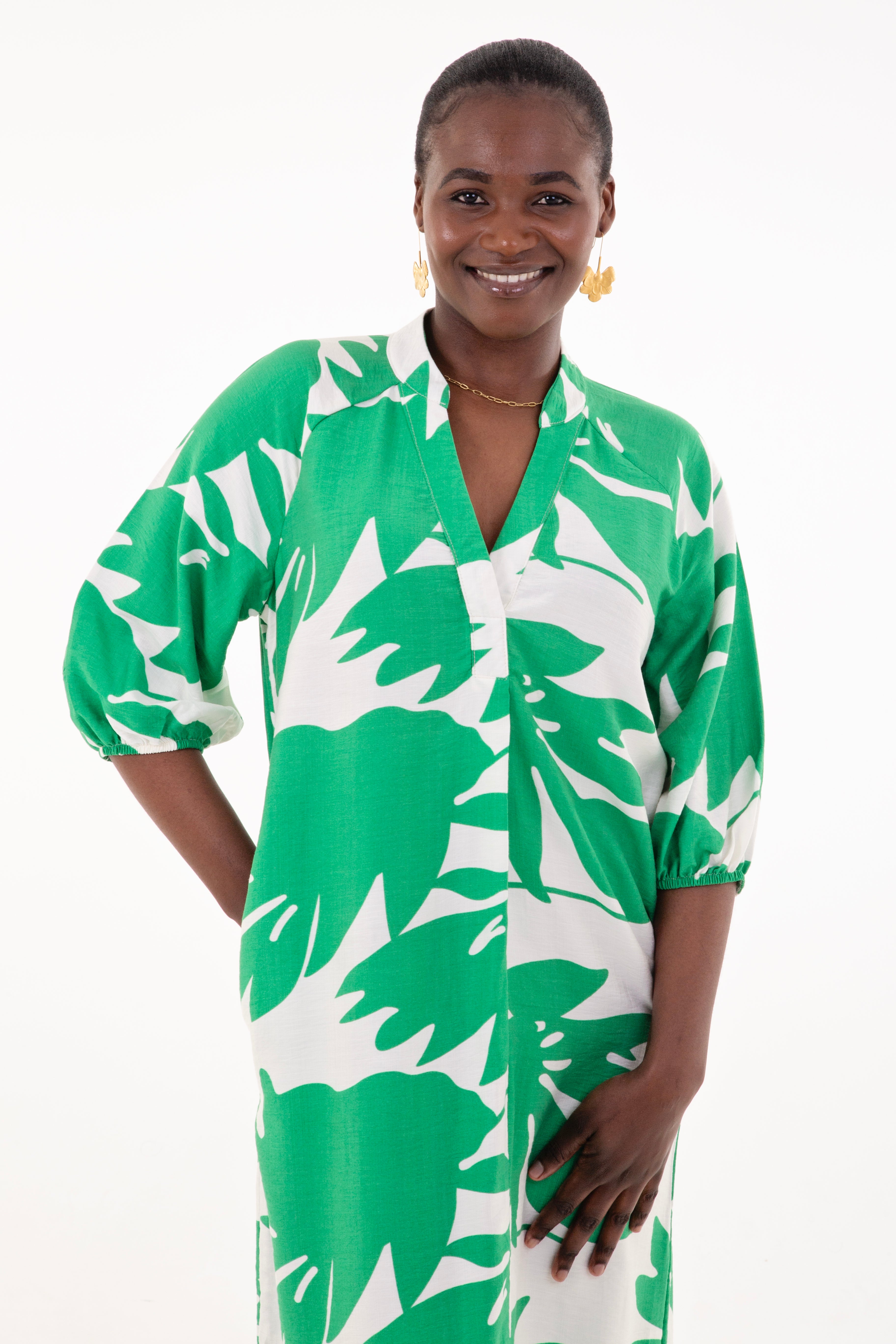 Green & White Floral Tunic Maxi Dress