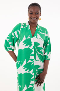 Green & White Floral Tunic Maxi Dress