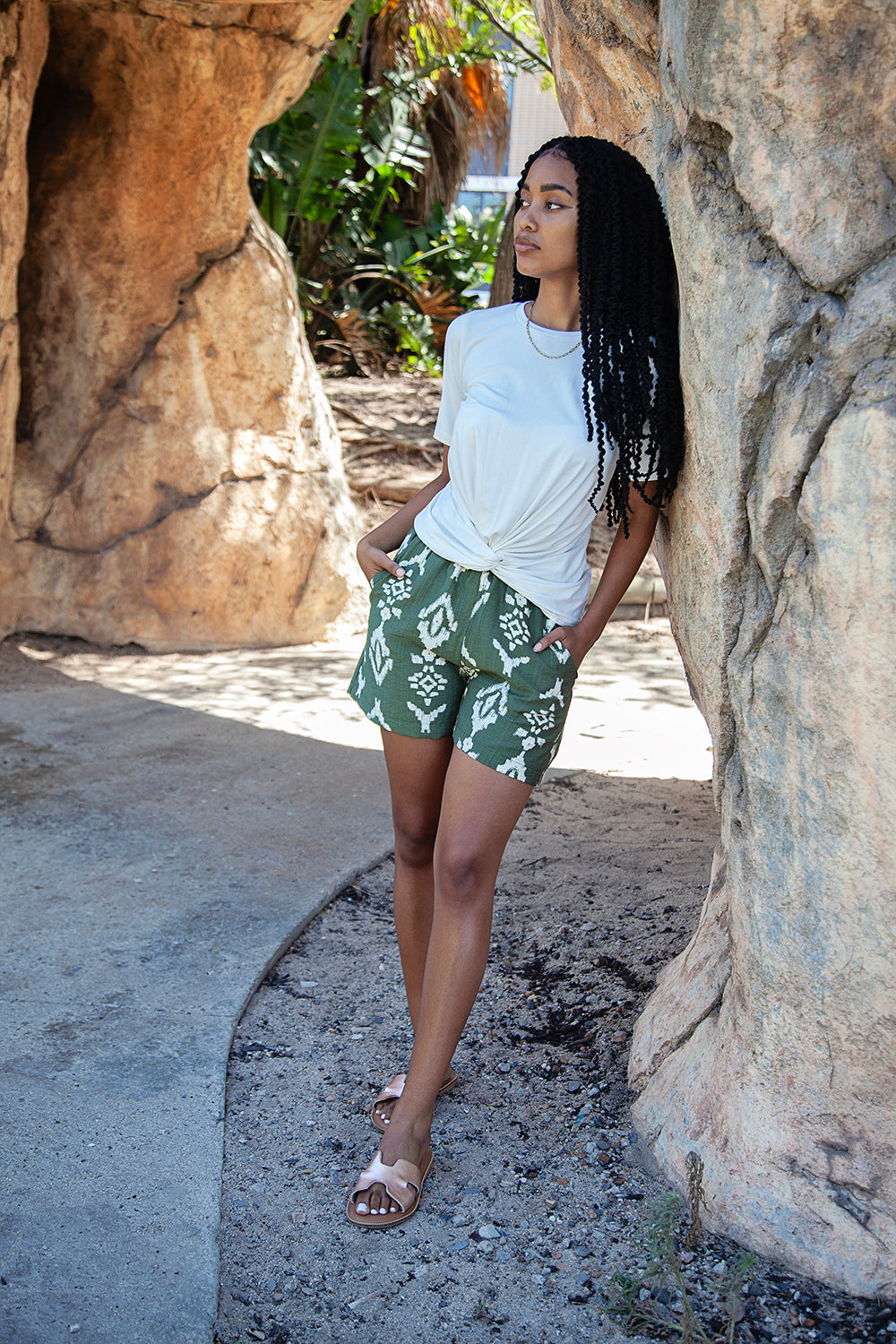 Khaki & Cream Aztec Print Shorts