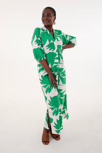 Green & White Floral Tunic Maxi Dress
