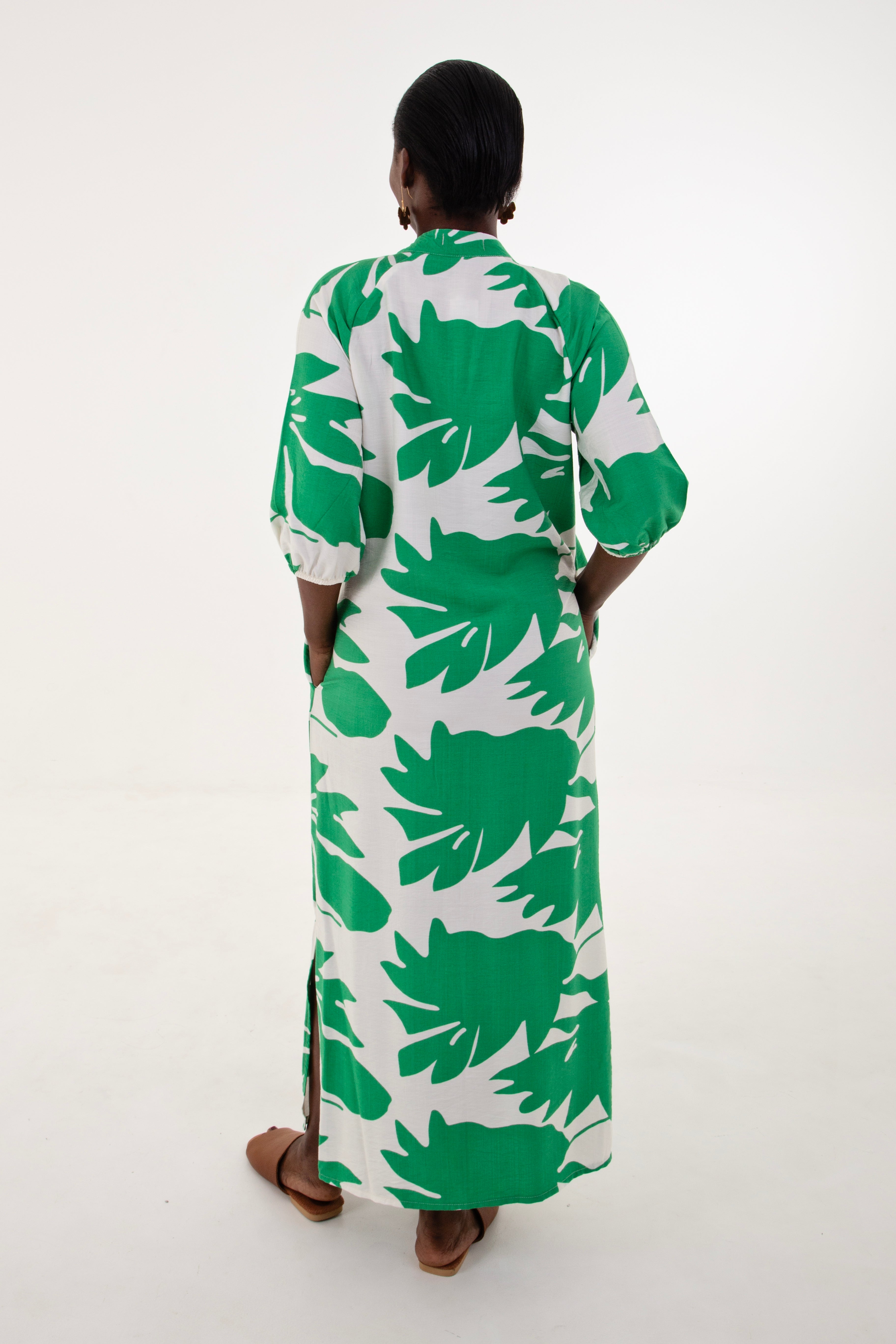Green & White Floral Tunic Maxi Dress