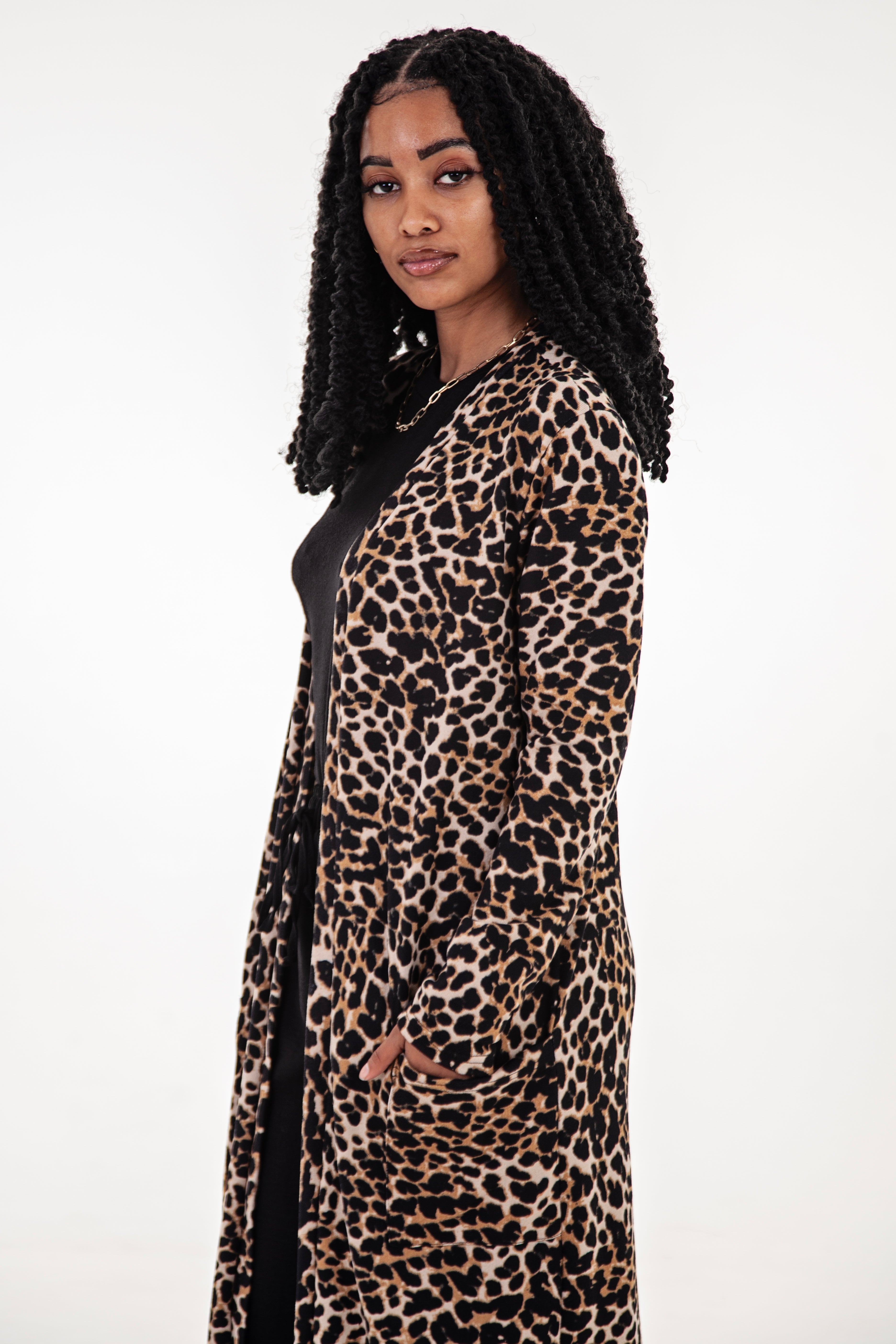 Rust Animal Print Longer Length Cardigan