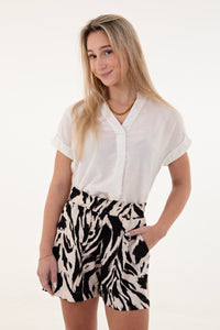 Cream V-Neck Roll Sleeve Top