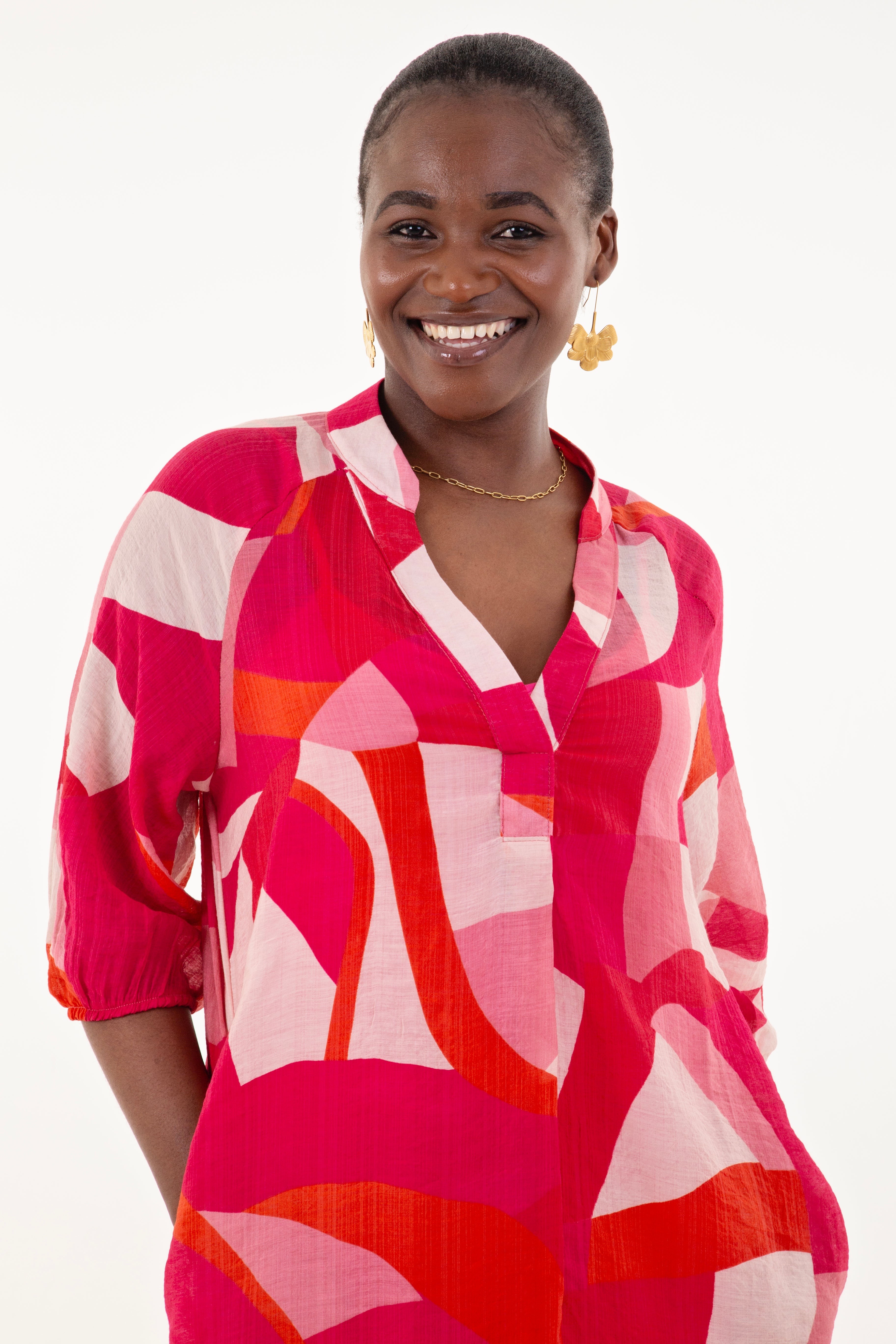 Fuschia Geometric Print Tunic Maxi Dress
