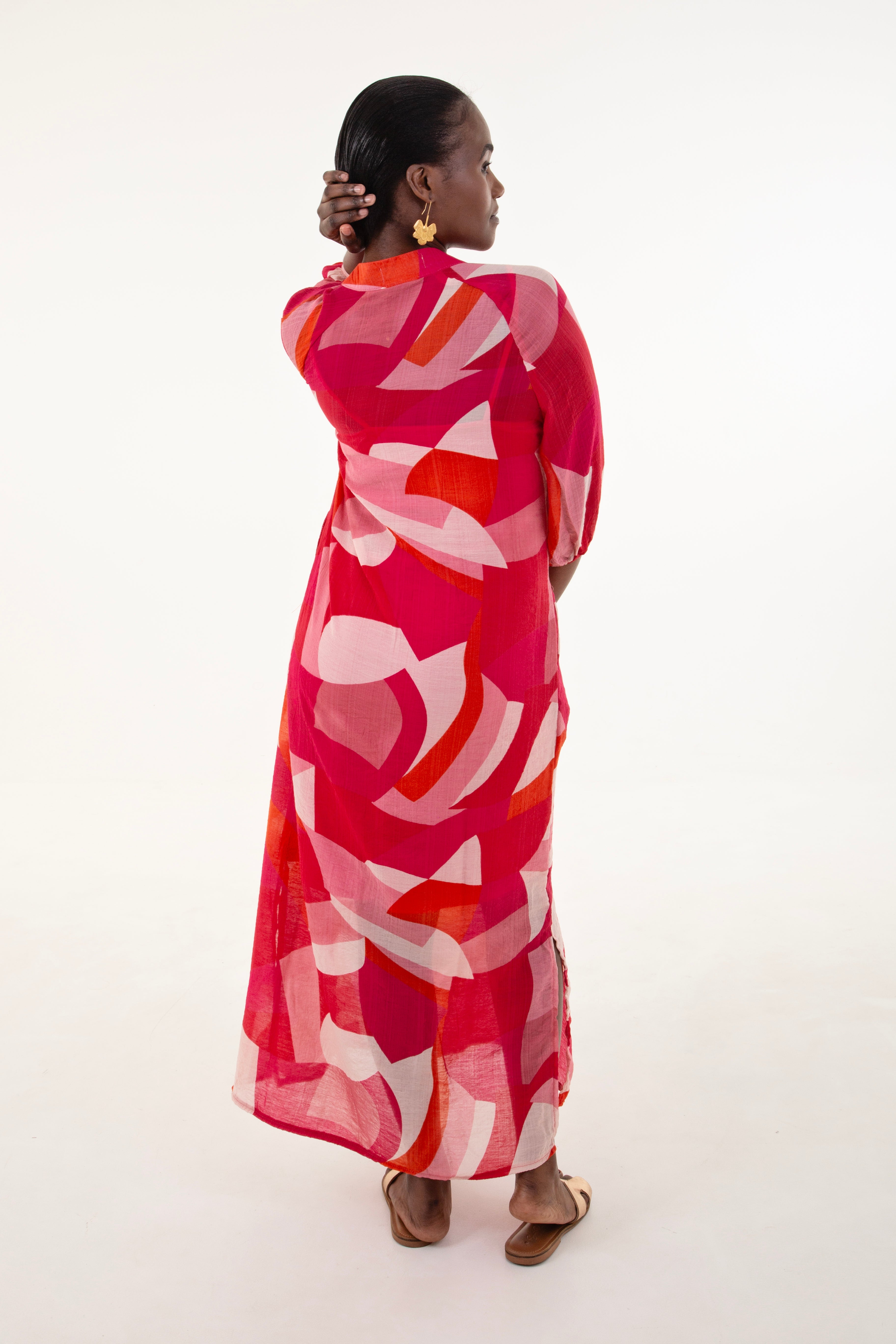 Fuschia Geometric Print Tunic Maxi Dress