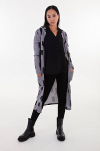 Grey & Black Print Longer Length Cardigan