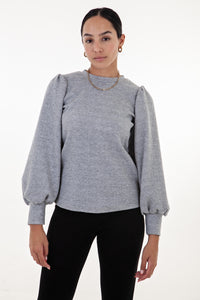 Grey Cable Knit Puff Sleeve Top