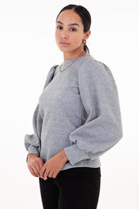Grey Cable Knit Puff Sleeve Top