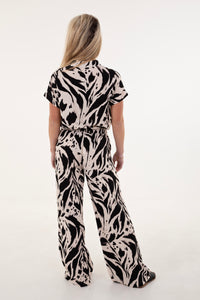 Black & Cream Abstract Wide Leg Pants