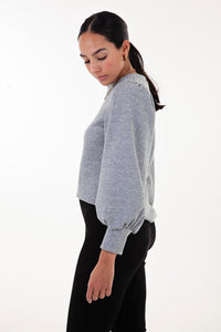 Grey Cable Knit Puff Sleeve Top
