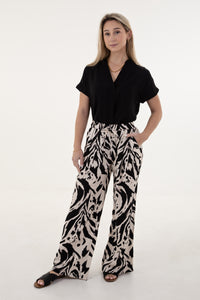 Black & Cream Abstract Wide Leg Pants