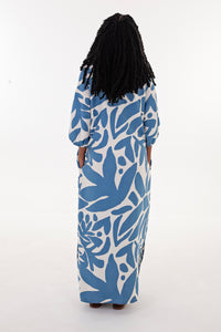 Blue and Cream abstract Maxi Tunic Dress