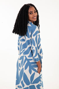 Blue and Cream abstract Maxi Tunic Dress