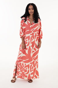 Coral & Cream Abstract Print Tunic Maxi Dress