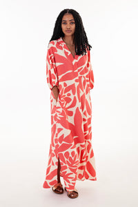 Coral & Cream Abstract Print Tunic Maxi Dress