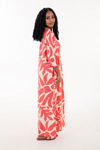 Coral & Cream Abstract Print Tunic Maxi Dress