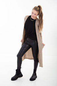 Taupe Rib Knit Longer Length Cardigan