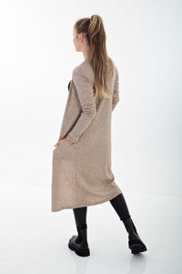 Taupe Rib Knit Longer Length Cardigan