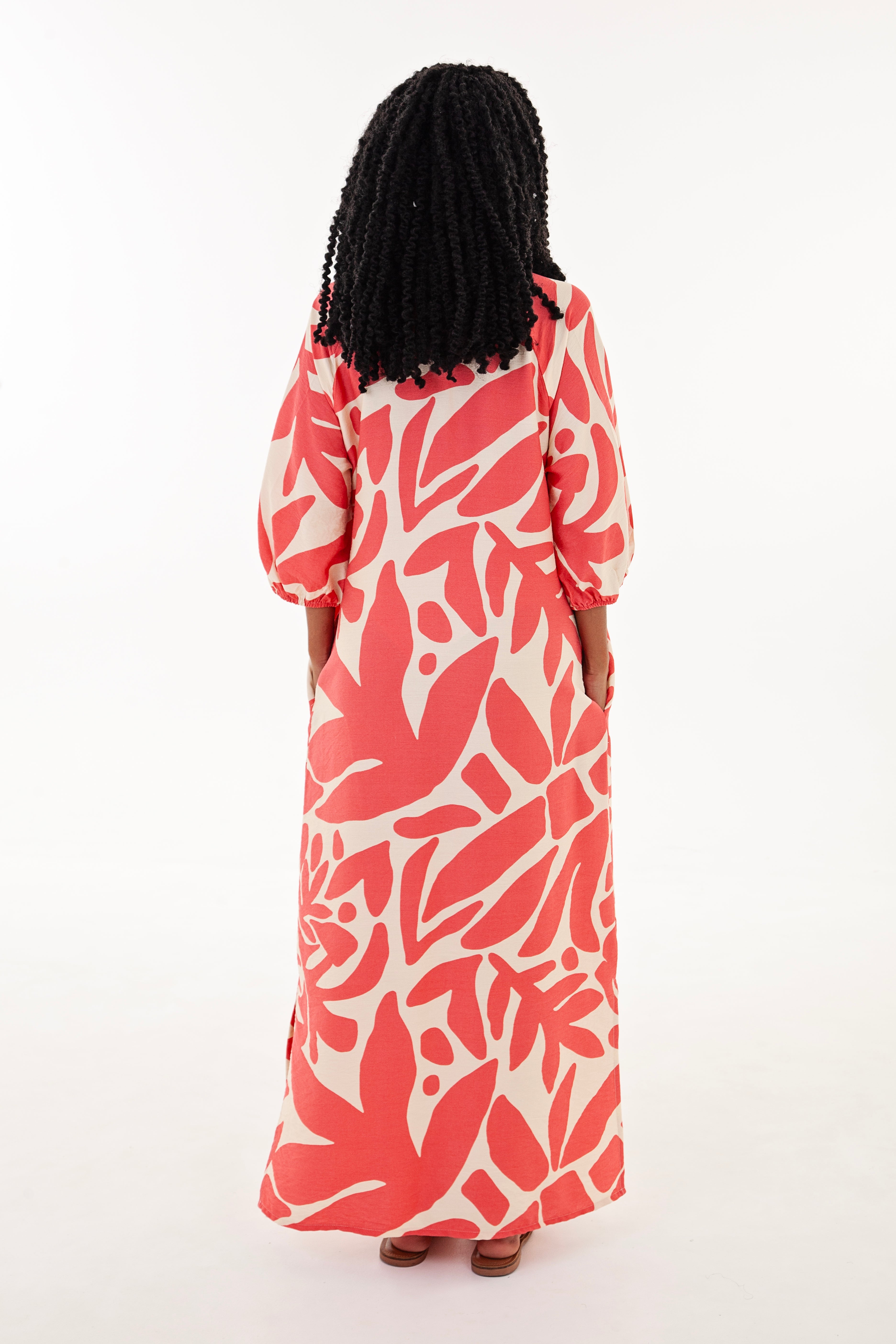Coral & Cream Abstract Print Tunic Maxi Dress