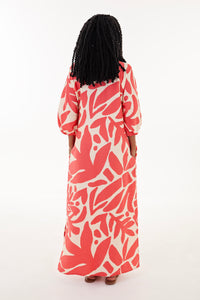 Coral & Cream Abstract Print Tunic Maxi Dress