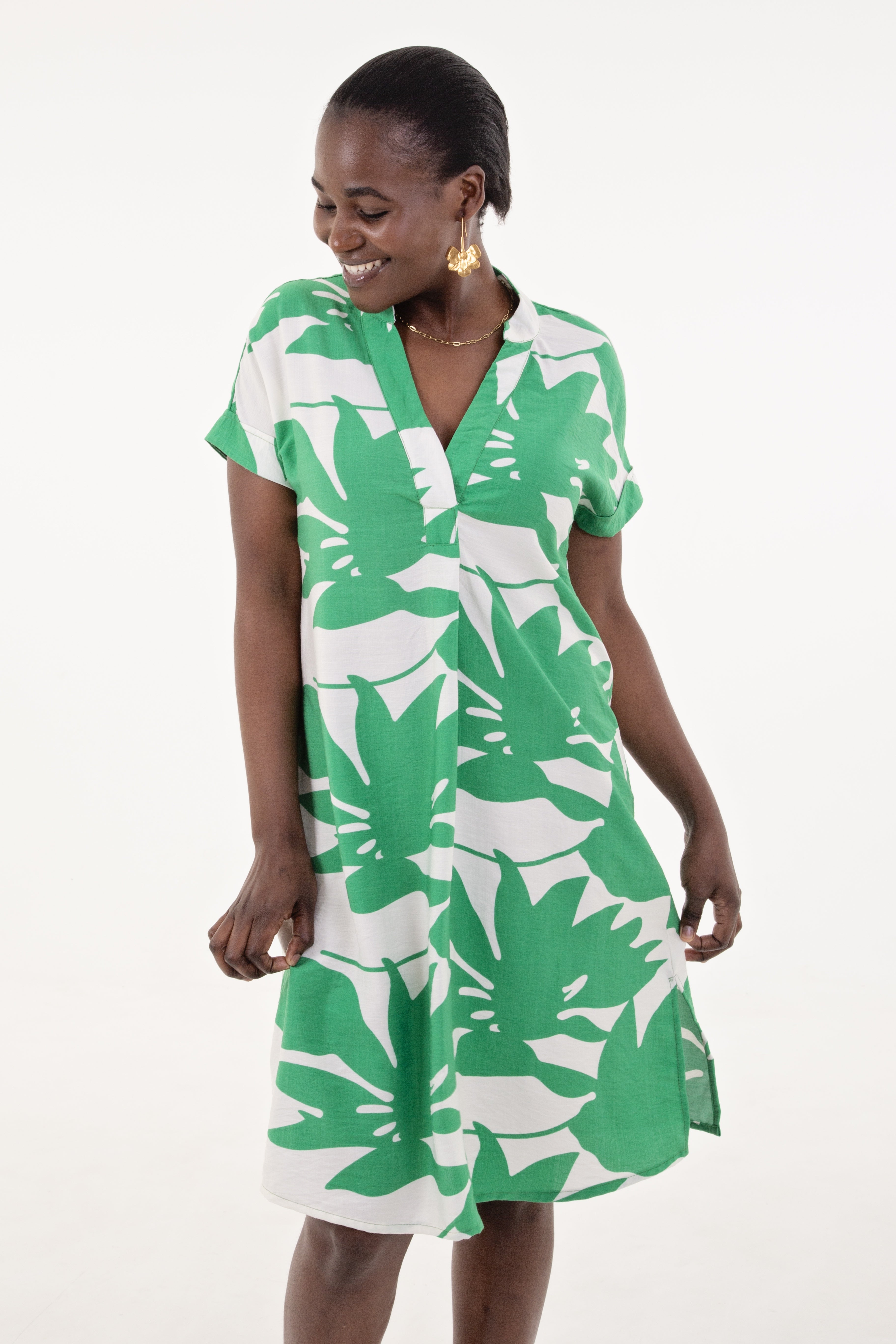 Green & White Floral Tunic Dress