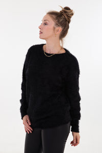 Black Fluffy Knit Top