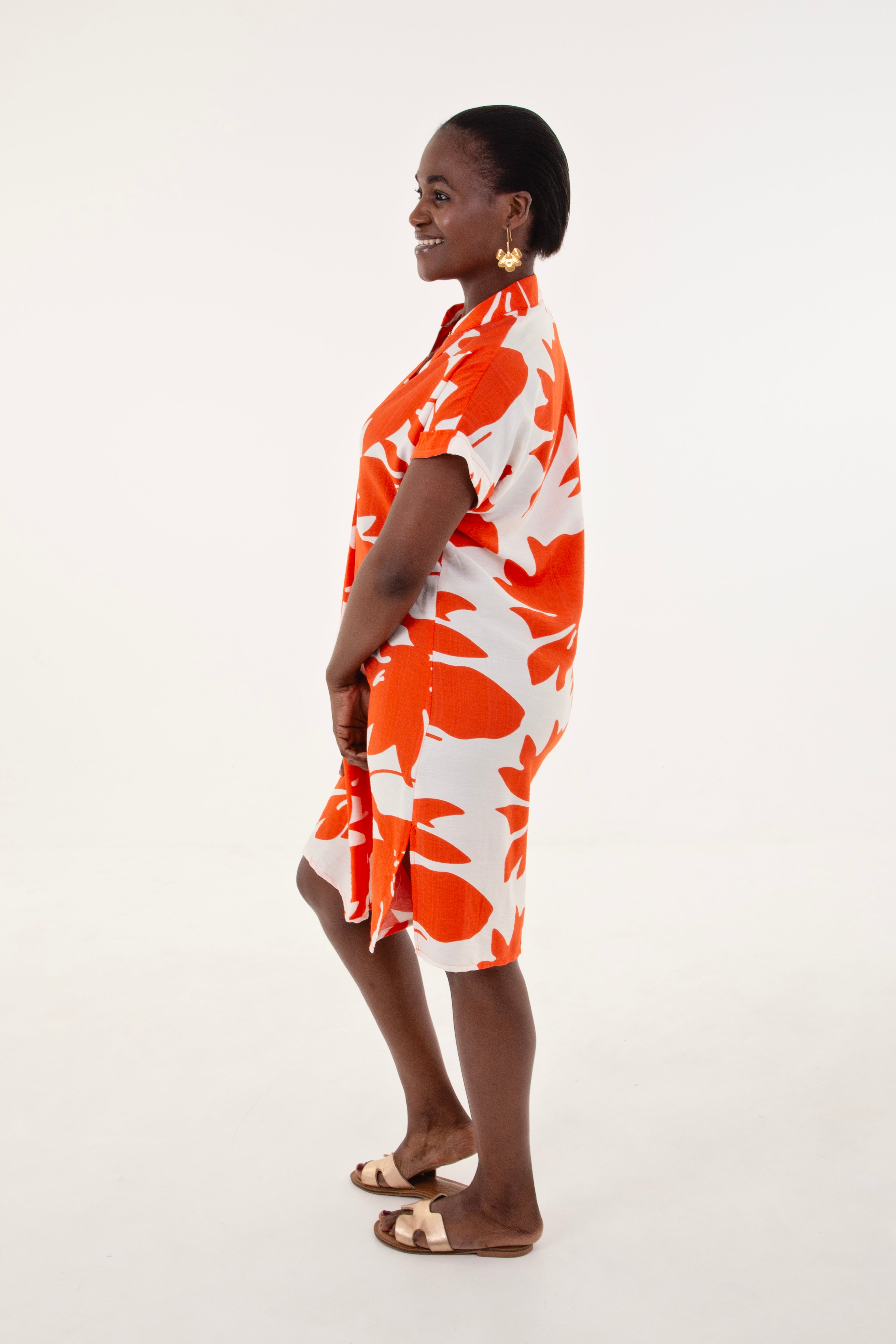 Tangerine & White Floral Tunic Dress