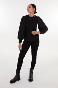 Black Cable Knit Puff Sleeve Top