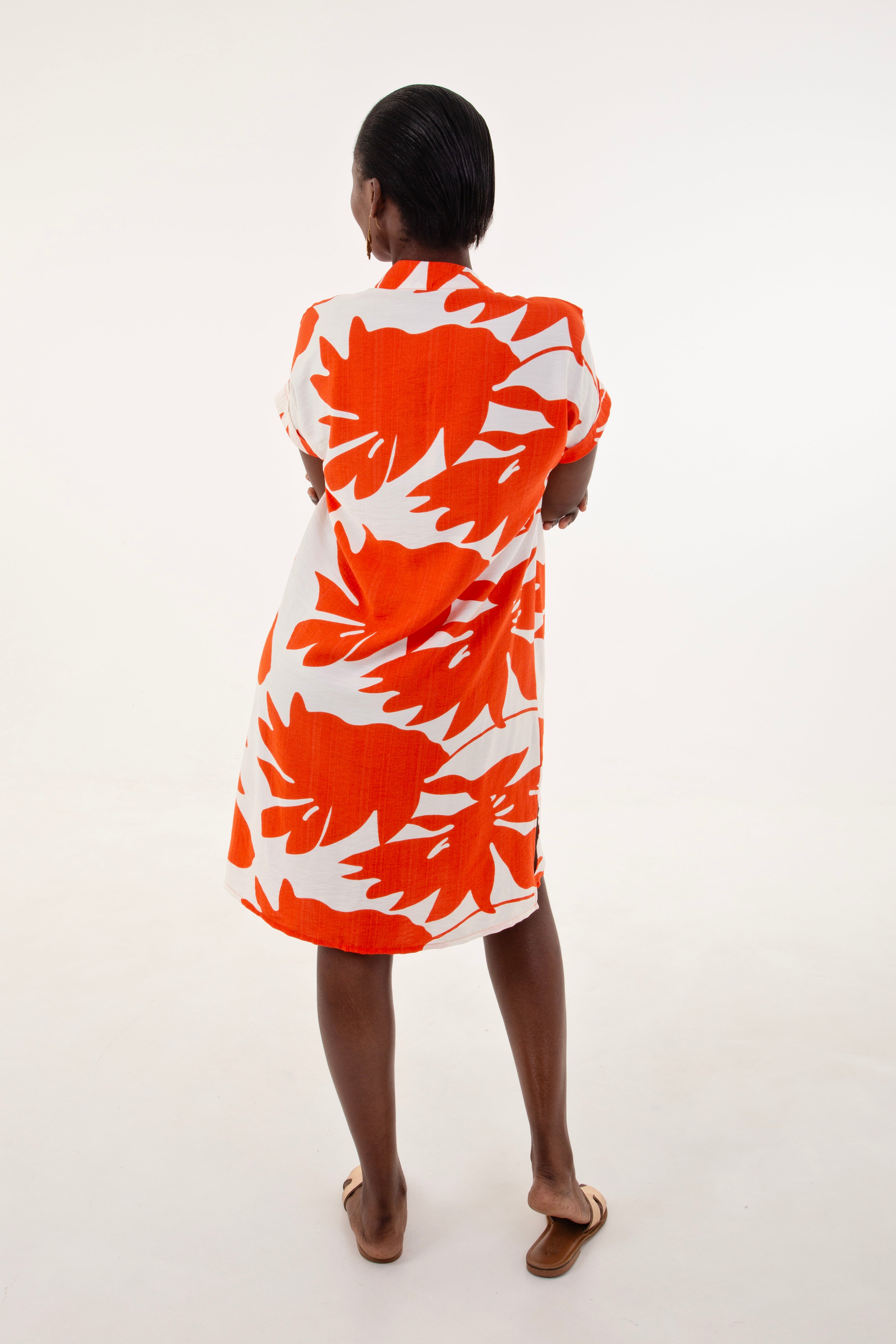 Tangerine & White Floral Tunic Dress