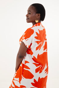Tangerine & White Floral Tunic Dress