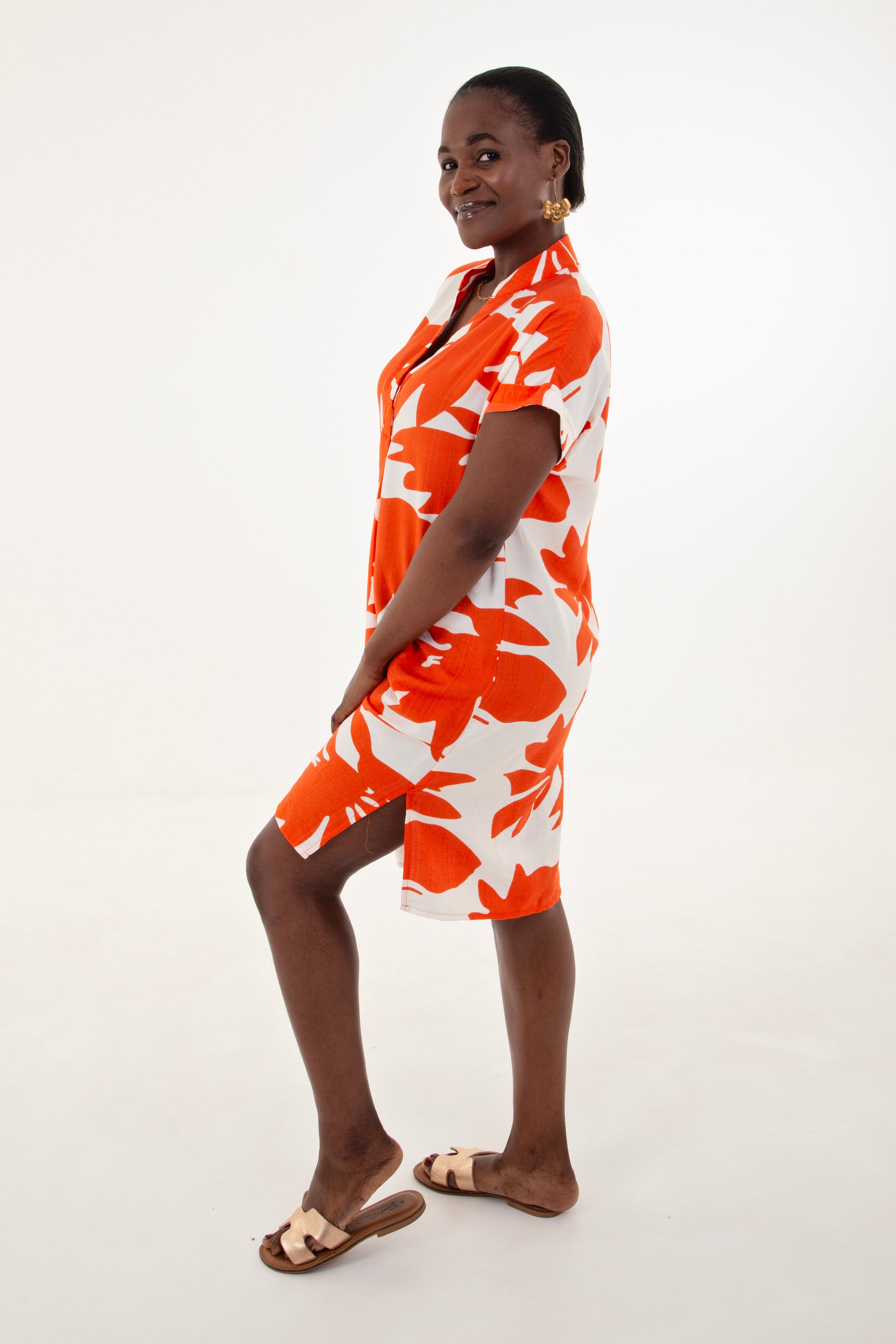 Tangerine & White Floral Tunic Dress