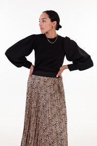 Black Cable Knit Puff Sleeve Top